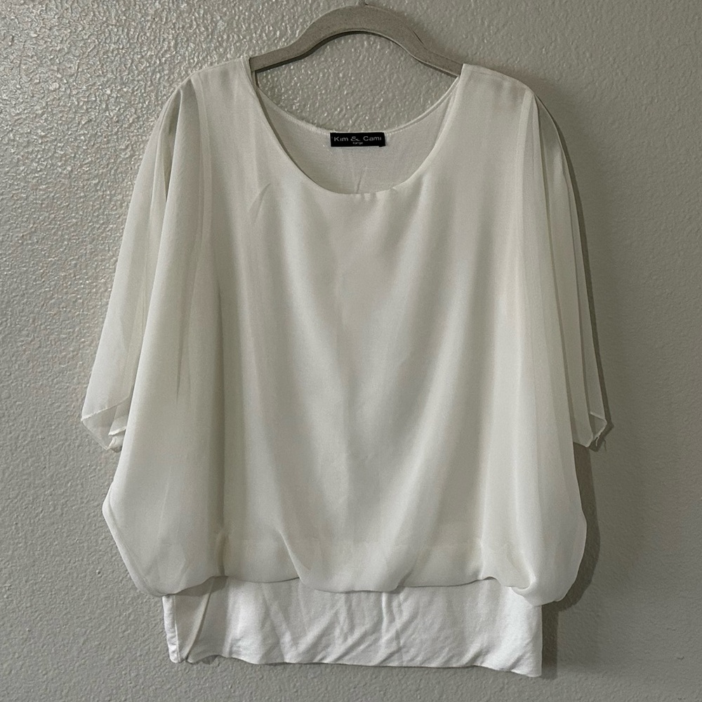 Kim & Cami |  Off-White Sheer Blouse and Tank Combo Top, Size Large